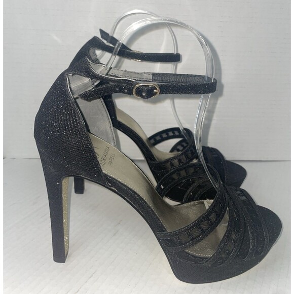 Adrianna‎ Papell Heels Size10M Black Stiletto Glitter Ankle Strap Evening Shoes - Picture 1 of 15
